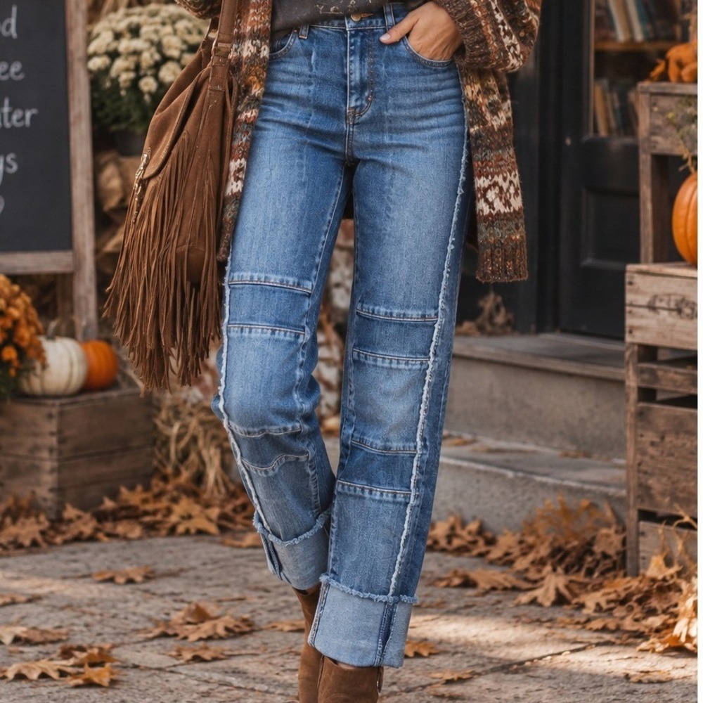 Soho New York & Company Curvy Boyfriend Jeans Blue Raw Seam Fray Cuff Size 8